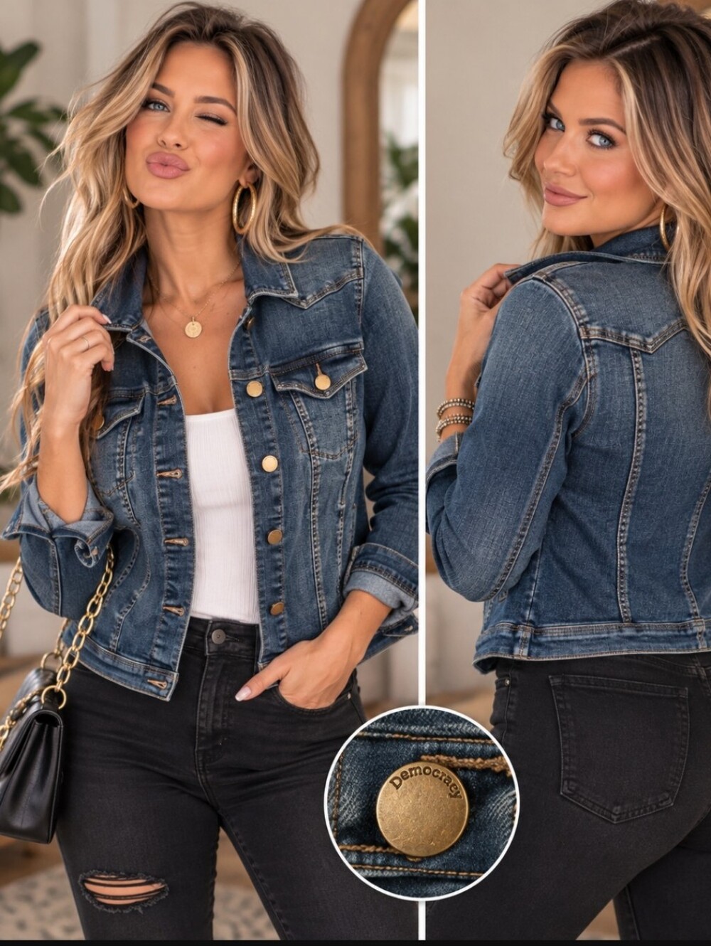 Democracy XS Stretch Denim Jean Jacket Dark Wash; Western; Trucker; Fall;